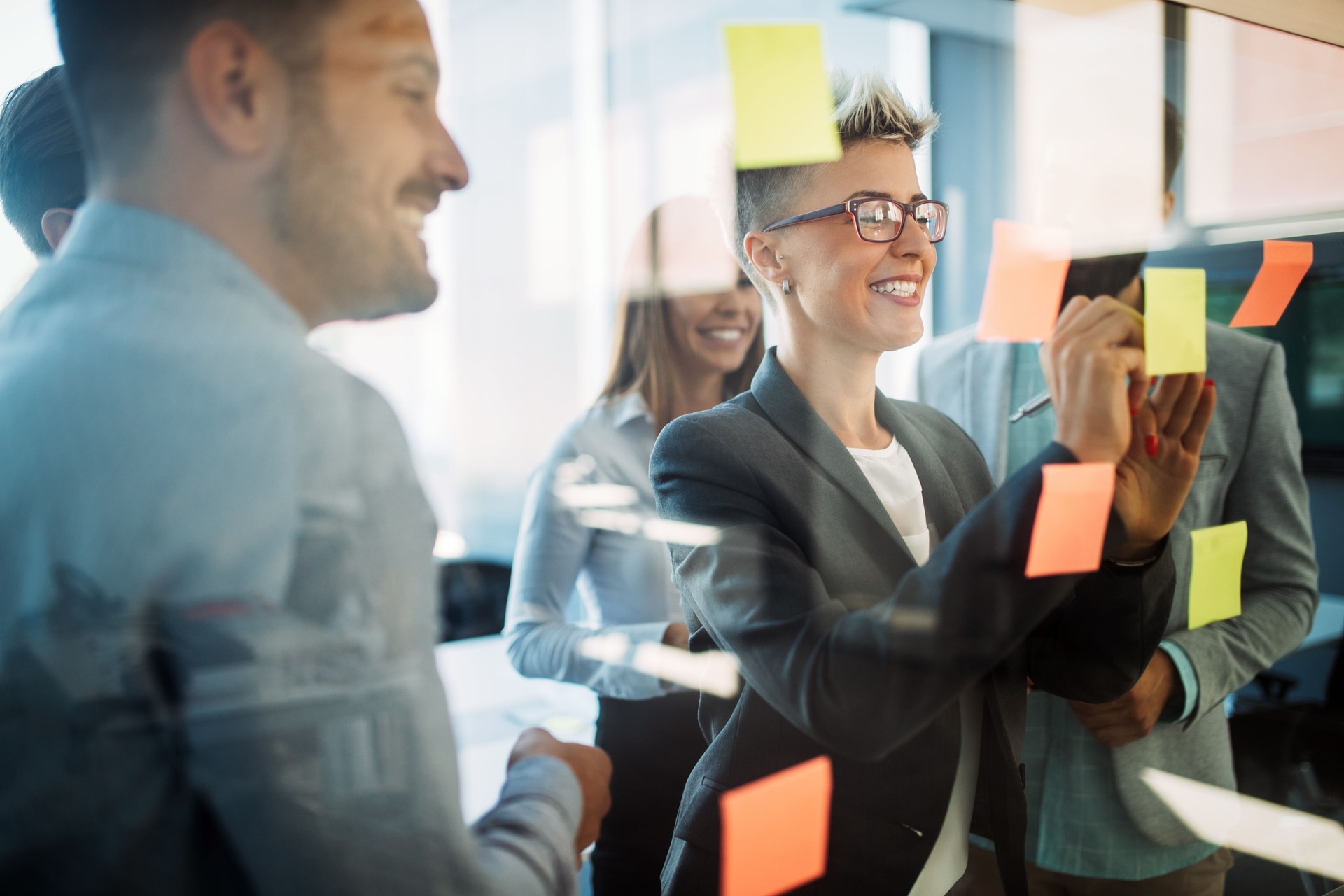 Business people planning strategy in office together